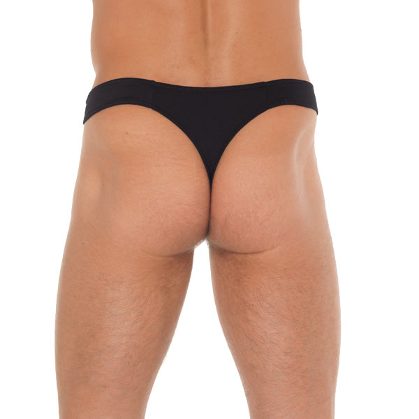 Mens Black G-String With Zipper On Pouch