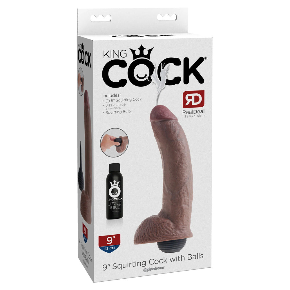 King Cock 9 Inch Squirting Dildo With Balls Flesh