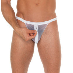 Mens White Mesh Pouch With G-String