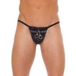 Mens Black G-String With Handcuff Pouch