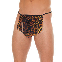 Mens Black G-String With Leopard Loincloth