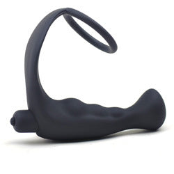 Black Silicone Anal Plug Vibrator with Cock Ring