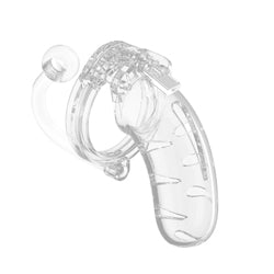 Man Cage 11  Male 4.5 Inch Clear Chastity Cage With Anal Plug