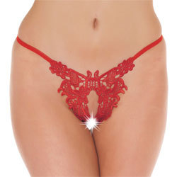 Fancy Red Detailed Open G-string 